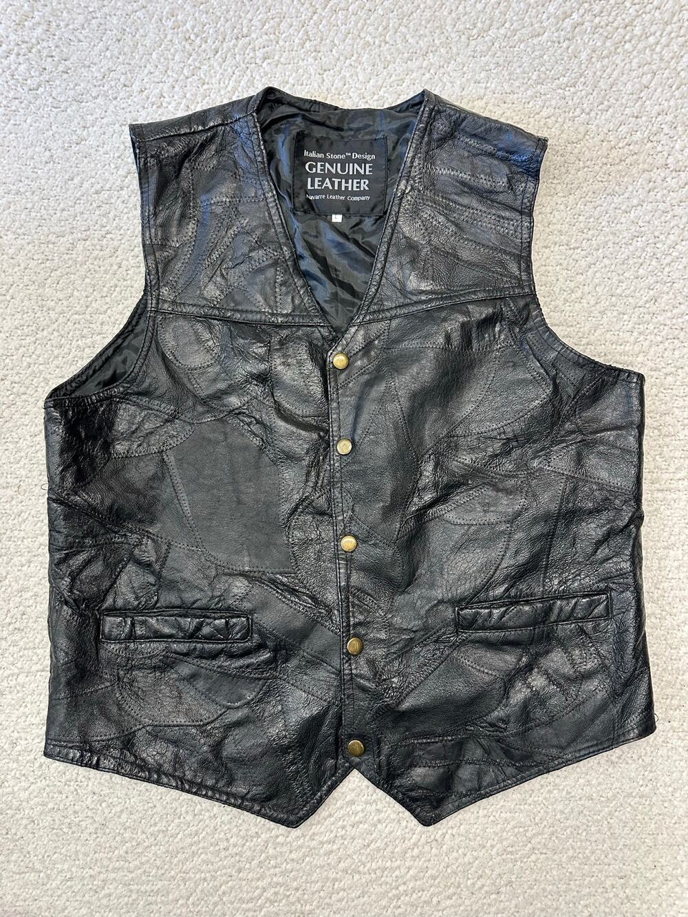 Vintage 1980s Mens Leather Vest Large